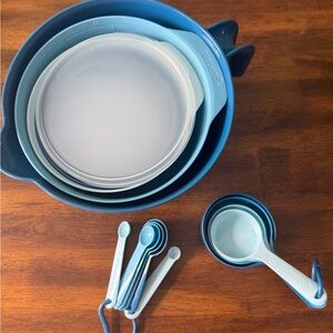 Blue Mixing Bowl Set with Measuring Cups and Spoons